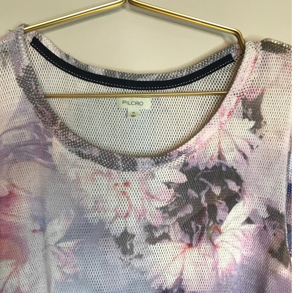 Pilcro Anthropologie Floral Mesh Ringer Tee Shirt XL - Picture 3 of 10